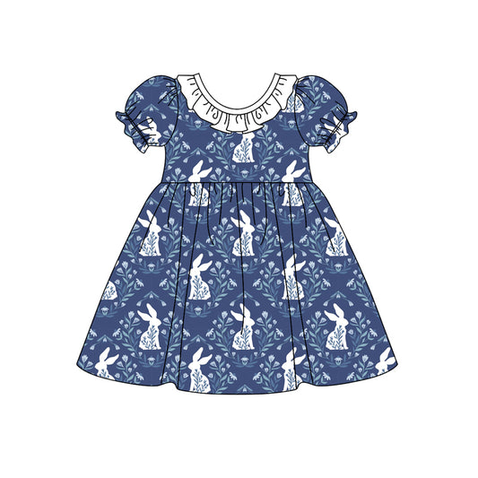 Baby Girls Navy Rabbits Ruffle Knee Length Dresses preorder(MOQ 5)