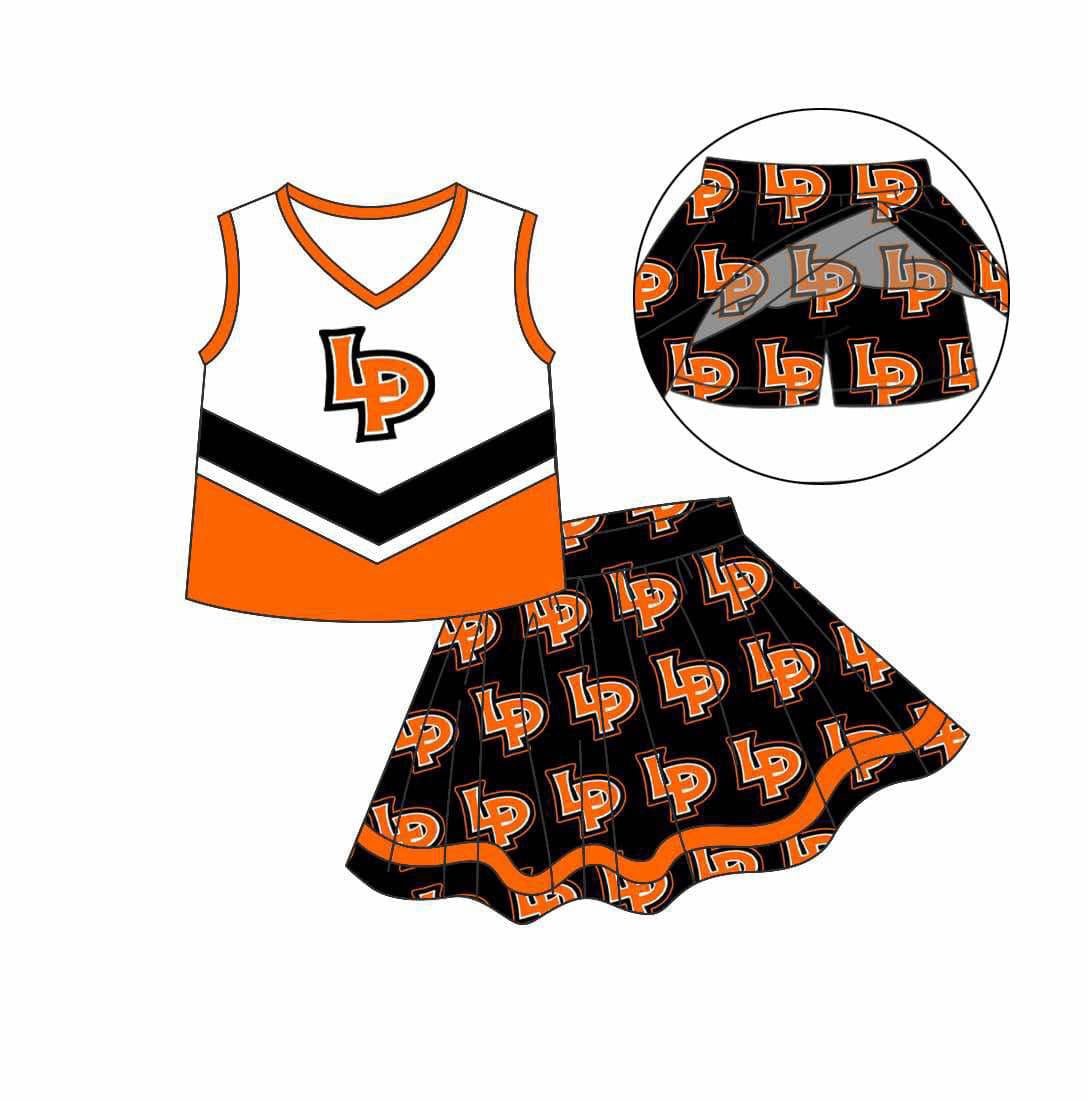 Preorder (moq 5)Baby Girls Orange LP team Top Skirt Skort Sets