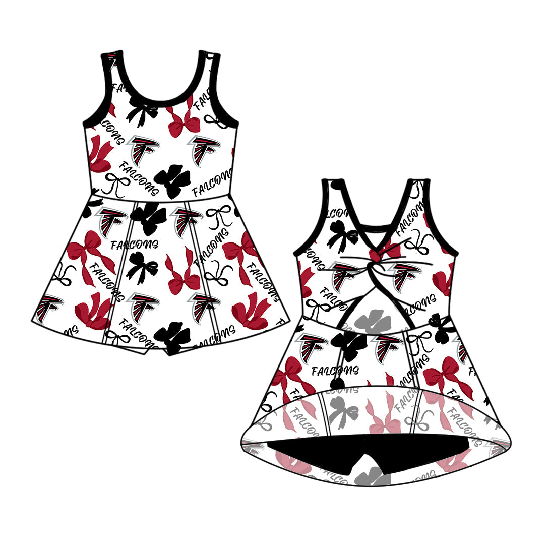Preorder (moq 5)Baby Girls Sleeveless Bows Falcons Team Short Knee Length Dresses