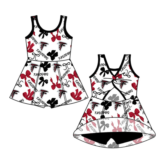 Preorder (moq 5)Baby Girls Sleeveless Bows Falcons Team Short Knee Length Dresses