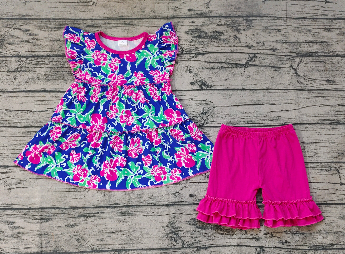 Baby Girls Navy Flowers Tunic Shorts Summer Clothes Sets
