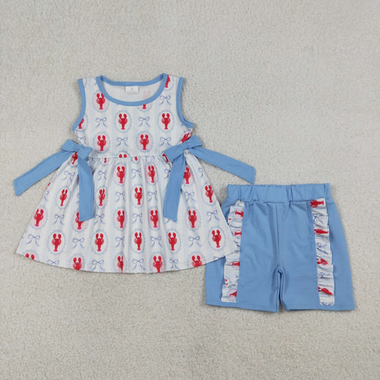 Baby Girls Bows Crayfishes Tunic Ruffle Shorts Clothes Sets