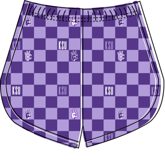 Preorder (moq 5) Adult Women Purple Lavender Checked KSU Team Shorts Bottoms