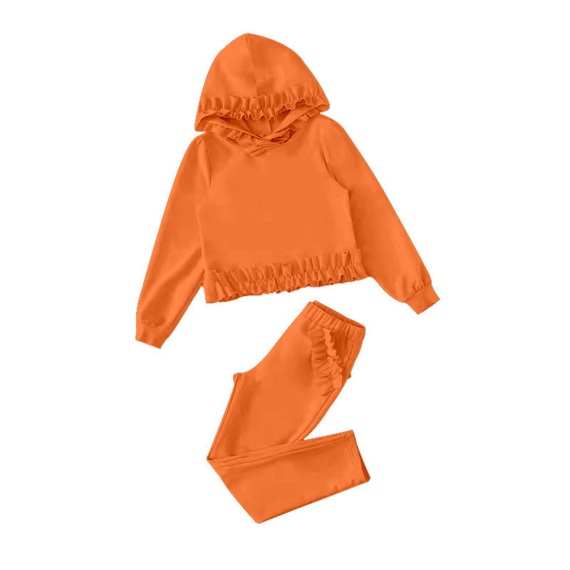 Baby Girls Orange Hooded Top Ruffle Legging Pants Clothes Sets Preorder(moq 5)