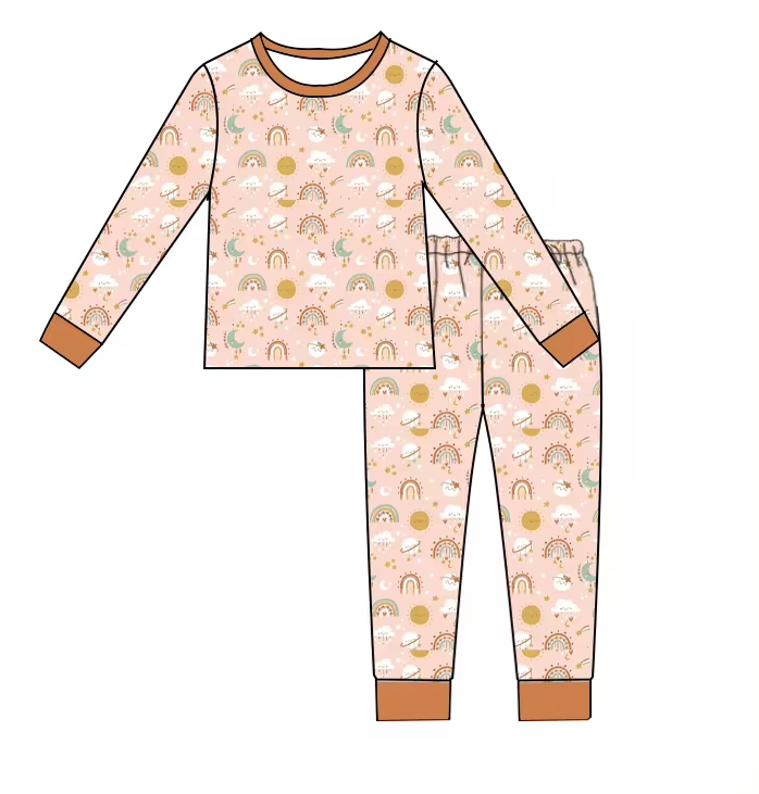 Baby Girls Rainbow Long Sleeve Shirt Pants Pajamas Clothes Sets Preorder(moq 5)