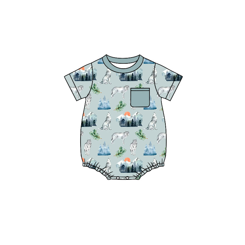 Baby Boys Wolf Pocket Short Sleeve Rompers preorder(moq 5)