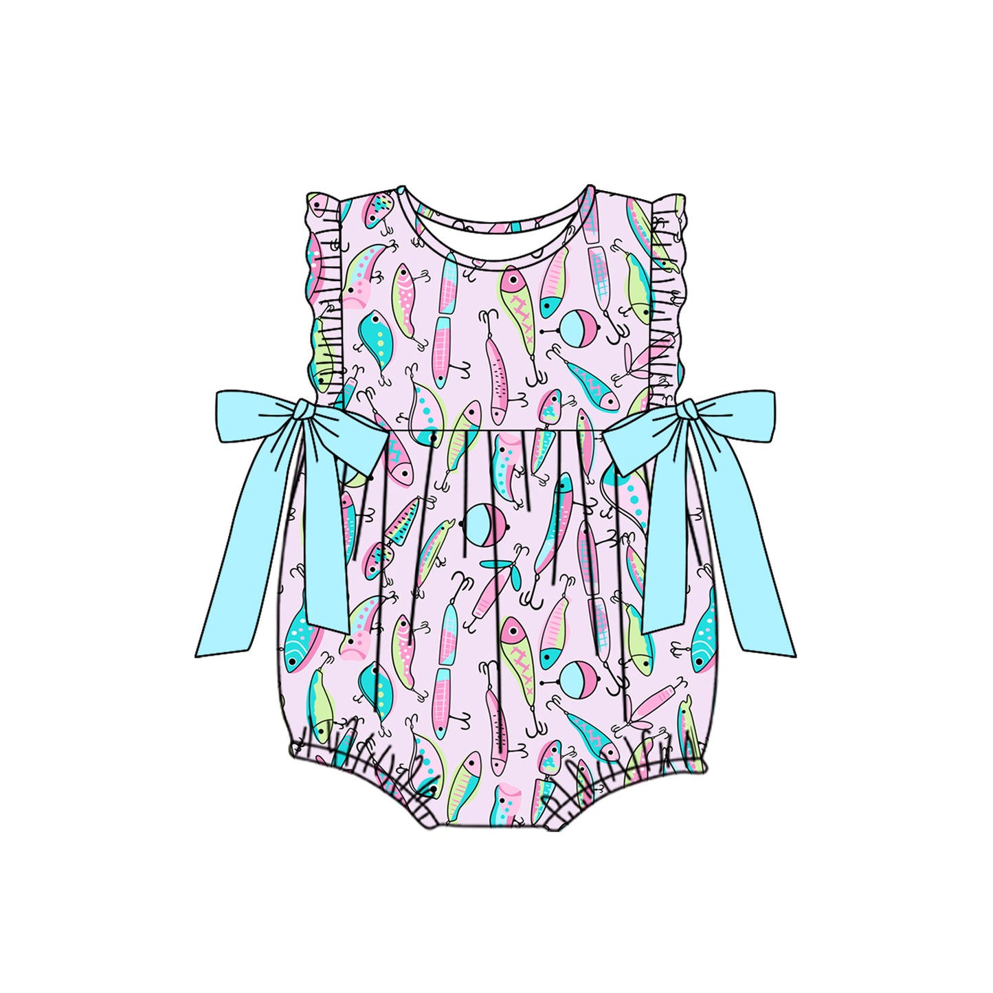 Baby Infant Girls Pink Fishing Bows Rompers Preorder(moq 5)