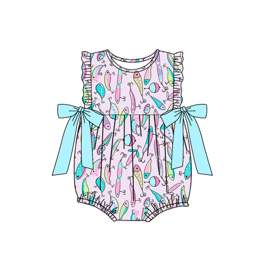 Baby Infant Girls Pink Fishing Bows Rompers Preorder(moq 5)