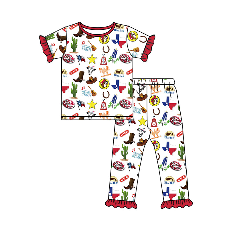 Baby Girls Texas Shirt Top Western Pants Pajamas Clothes Outfits Sets preorder(moq 5)