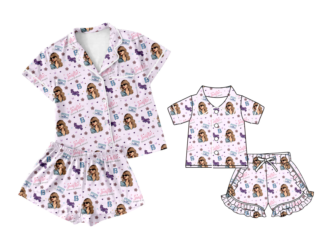 Preorder (moq 5 each) Family Women Baby Girls Singer TS Buttons Top Shorts Pajamas Clothing Sets