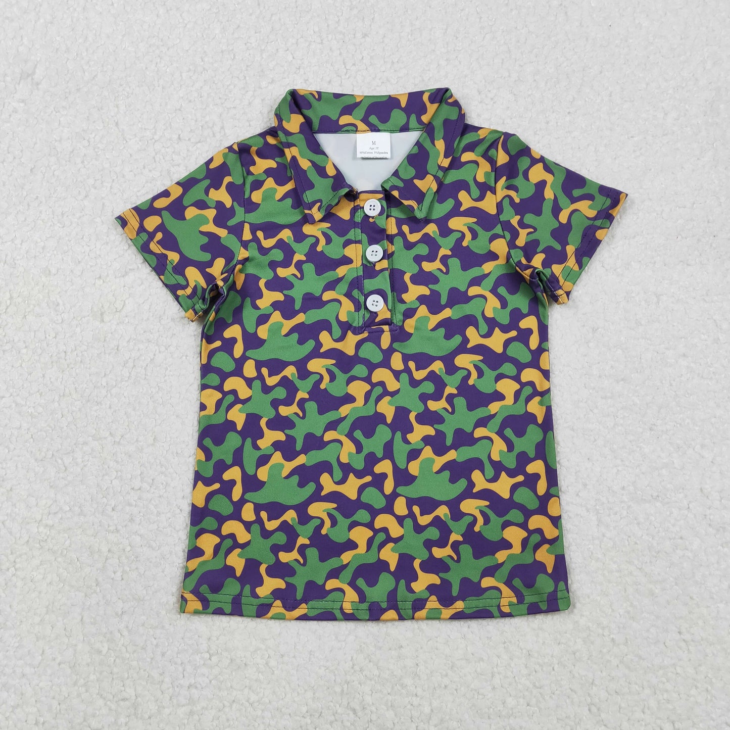 Baby Boys Short Sleeve Mardigras Camo Button Polo Shirts Top