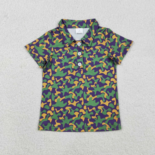 Baby Boys Short Sleeve Mardigras Camo Button Polo Shirts Top