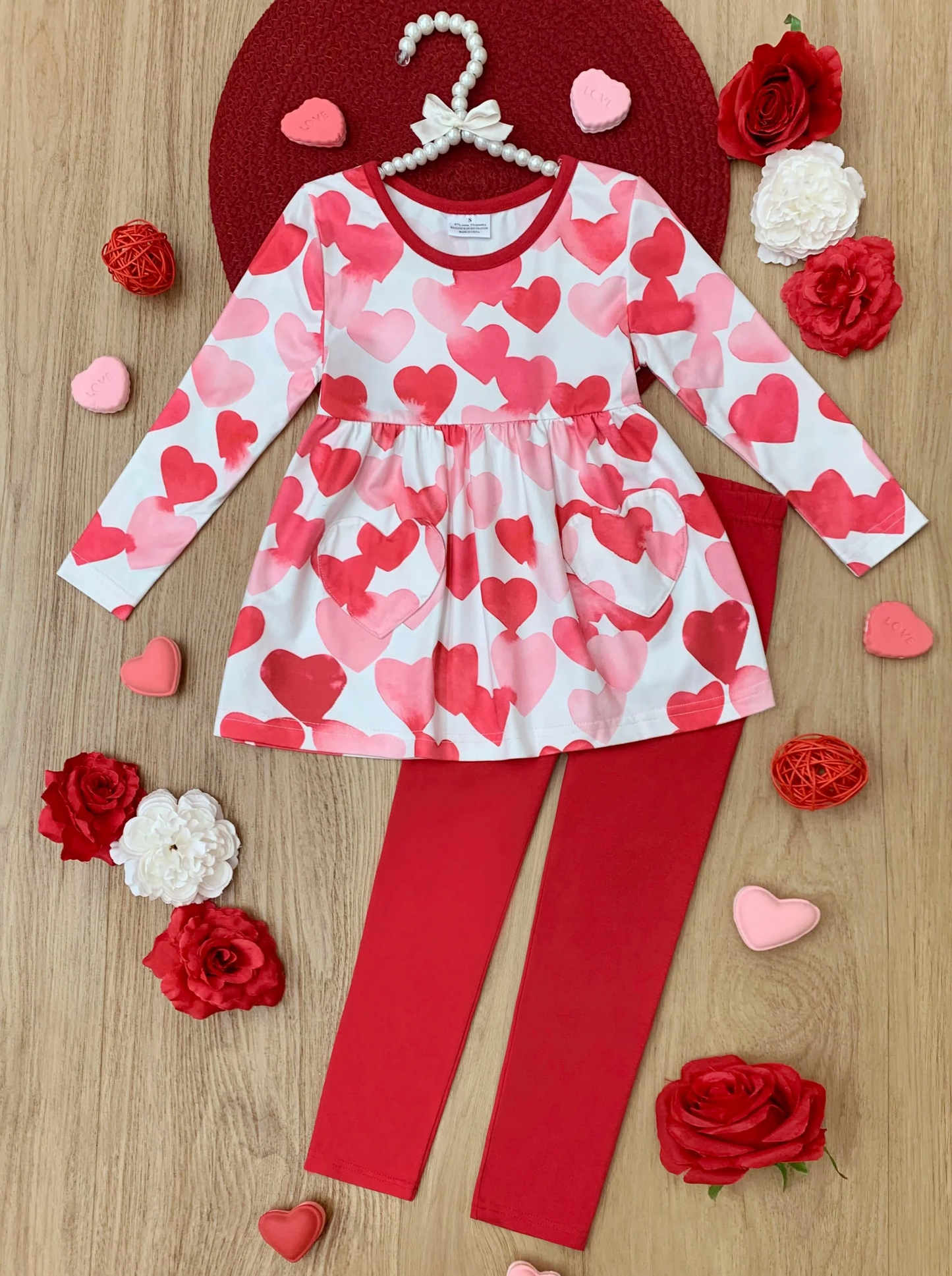 Baby Girls Valentines Hearts Tunic Top Legging Clothes Sets preorder(MOQ 5)