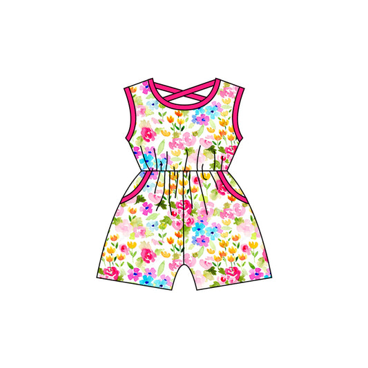 Baby Girls Pink Flowers Sleeveless Shorts Jumpsuits Preorder(moq 5)