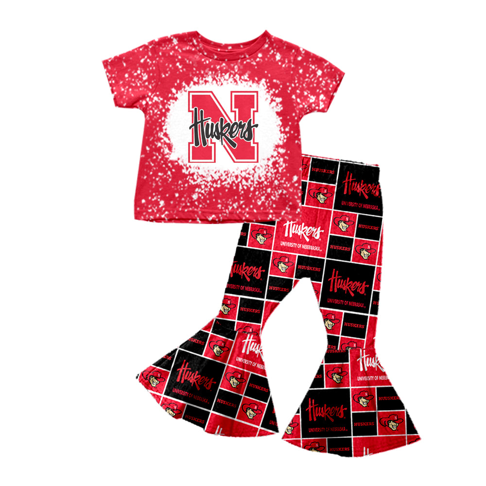 Baby Girls Huskers Team Top Bell Pants Outfits Clothes Sets preorder(MOQ 5)