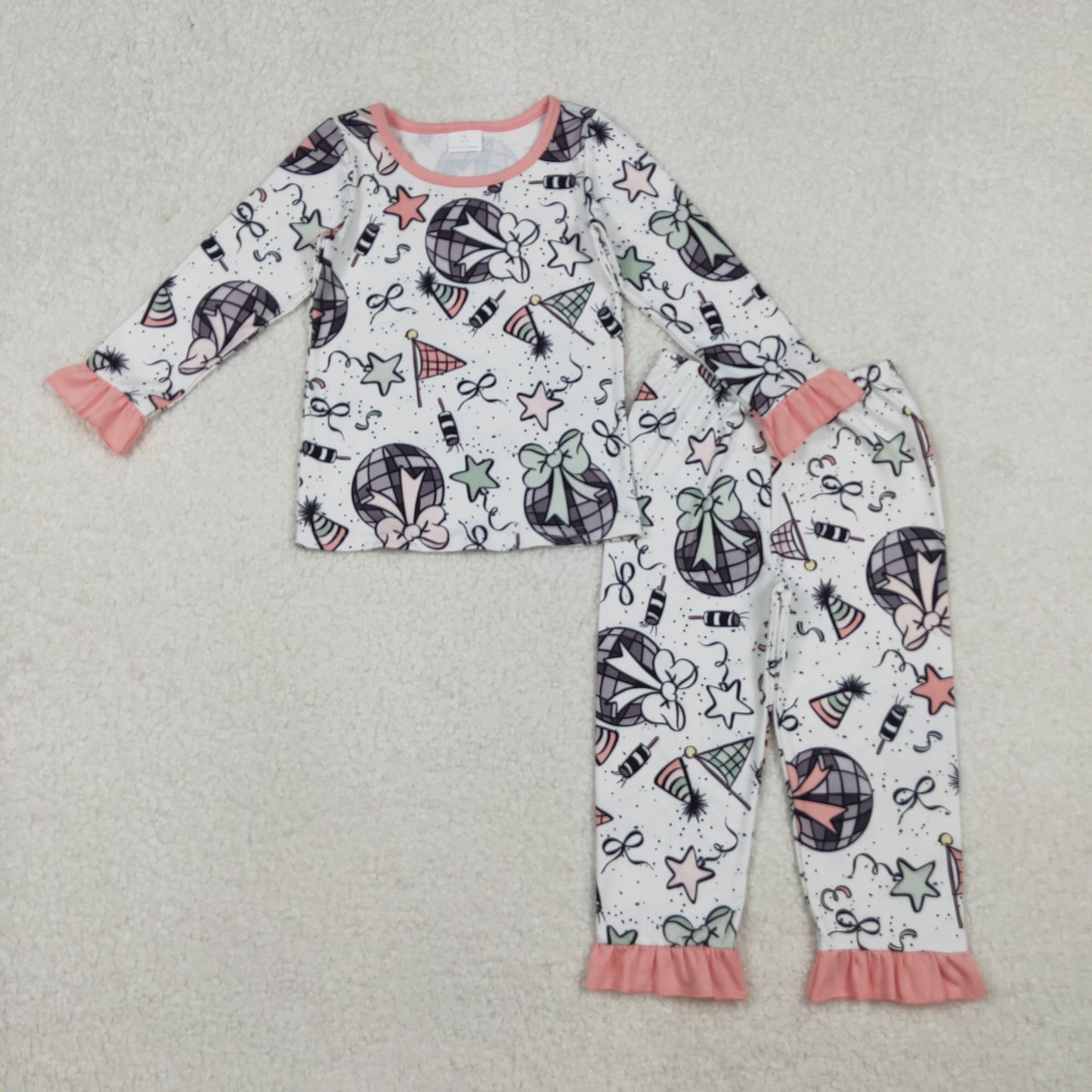 Baby Girls Happy New Year Top Ruffle Pant Pajamas Sets