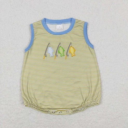 Baby Boys Stripes Fishing Sibling Embroidery Summer Rompers Clothes Sets