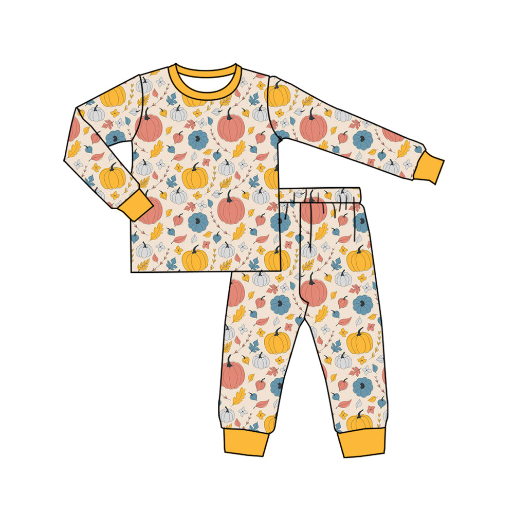 Baby Children Fall Pumpkin Shirt Pants Bamboo Pajamas Clothes Sets Preorder(moq 5)