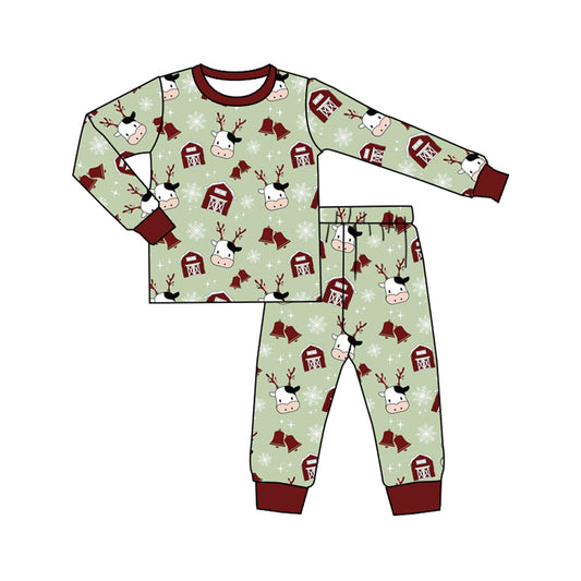 Baby Boys Cow Farm House Tee Shirt Top Pants Pajamas Clothes Sets Preorder(moq 5)