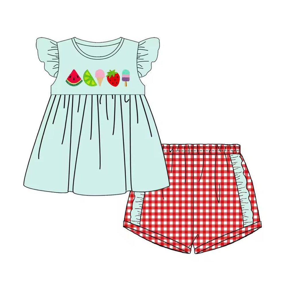 Baby Girls Fruits Flutter Sleeve Tunic Top Shorts Clothes Sets Preorder(moq 5)