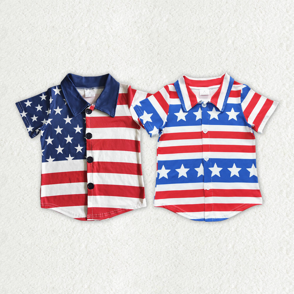 Sibling Brother Baby Boys 4th of July Star Stripe Button Up Shirts