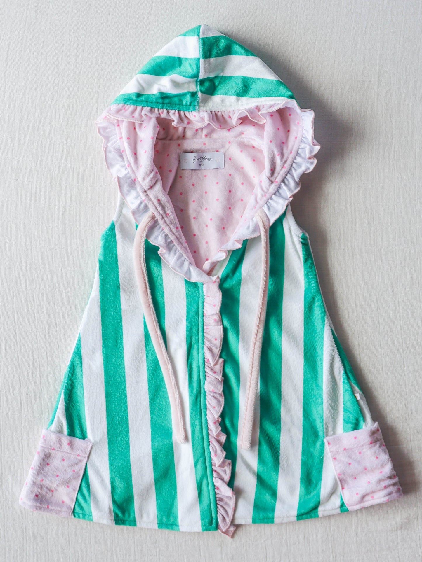 Baby Girls milk silk one layer Green Stripes Hooded Swim Cover up Preorder (moq 5)