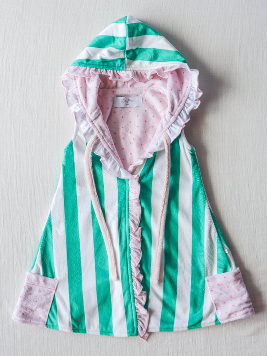 Baby Girls milk silk one layer Green Stripes Hooded Swim Cover up Preorder (moq 5)
