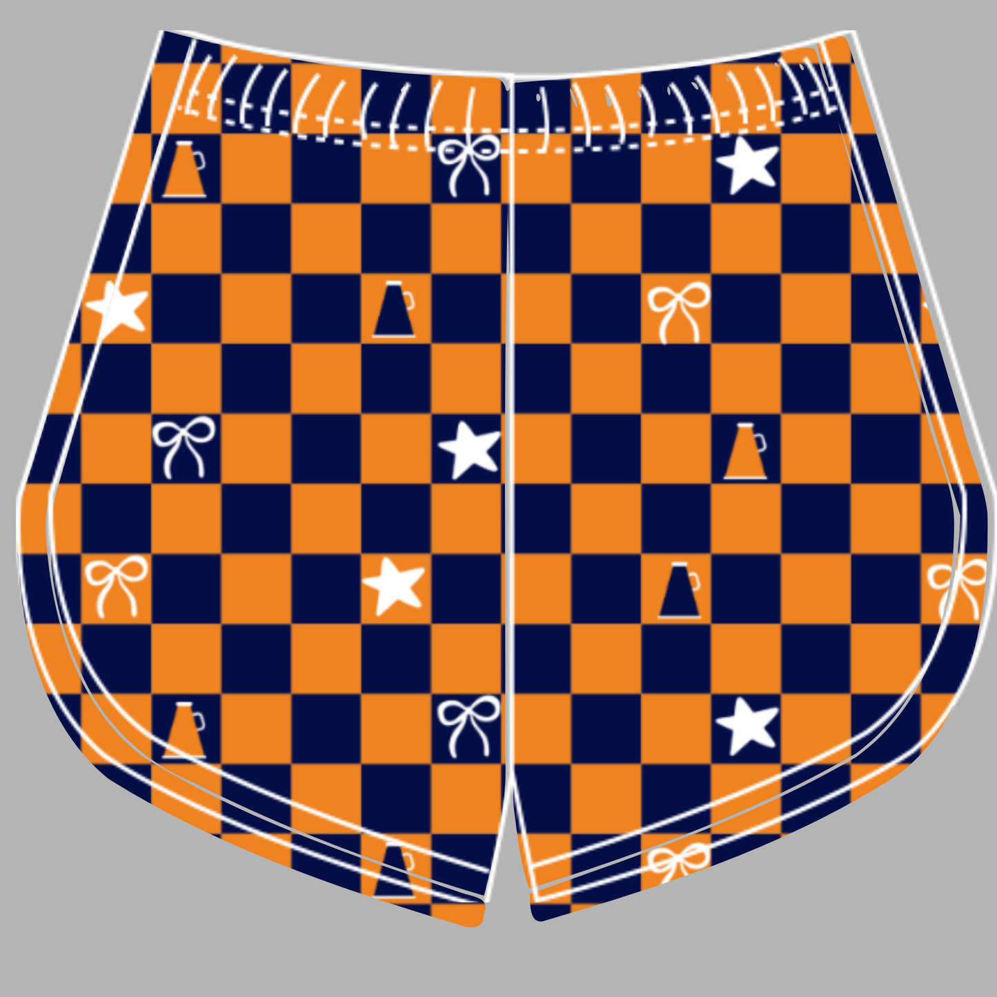 Preorder (moq 5)Baby Girls Orange Navy Checked Cheer Team Shorts Bottoms