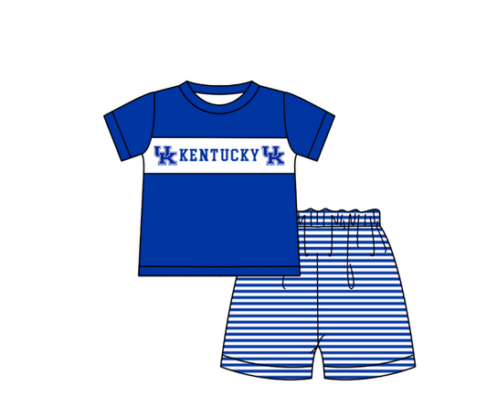 Preorder (moq 5)Baby Boys Short Sleeve Blue Kentucky Top Stripe Shorts Team Clothes Sets