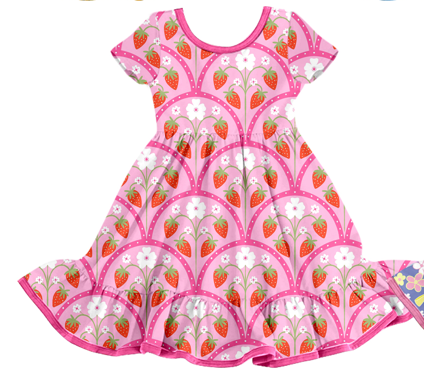 Preorder moq 5 (each item)Baby Girls Colorful Flowers Short Sleeve Ruffle Knee Length Dresses