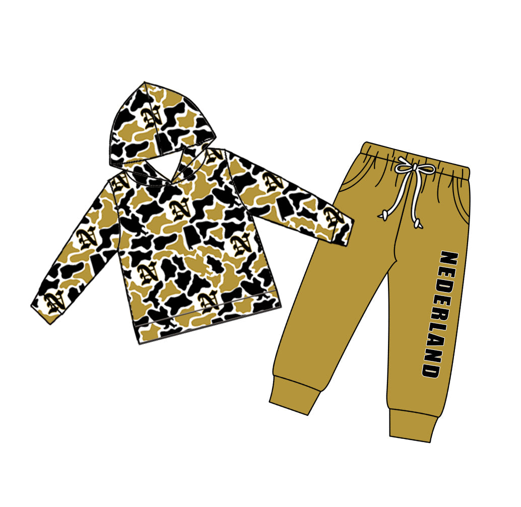 Preorder (moq5) Baby Boys Camo Nederland Hoodie Pockets Joggers Team Clothes Set