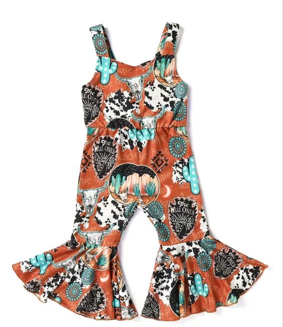Baby Girls Western Cow Cactus Straps Jumpsuits split order preorder May 15th