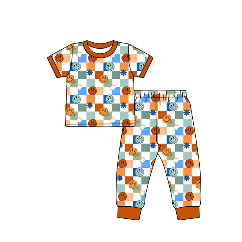 Baby Boys Brown Smile Short Sleeve Tee Top Pants Pajamas Clothes Sets Preorder(moq 5)