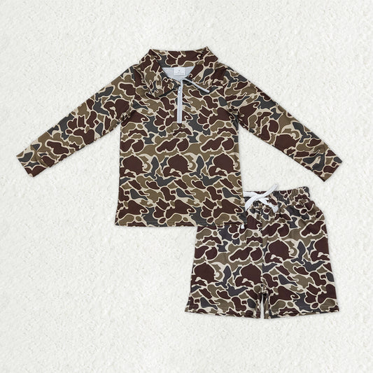 Baby Boys Southern Dark Khaki Camo Zip Pullover Pockets Shorts Clothes Sets