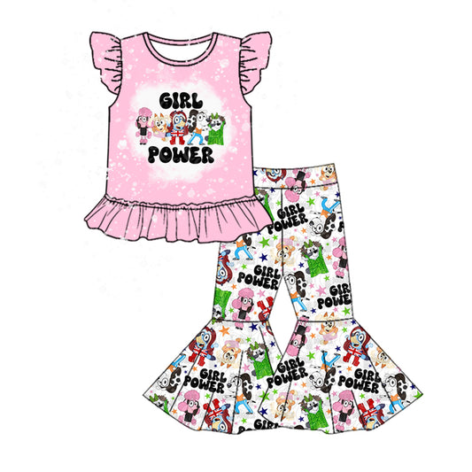 Baby Girls Power Dog Pink Shirt Top Bell Pants Clothes Sets Preorder(moq 5)