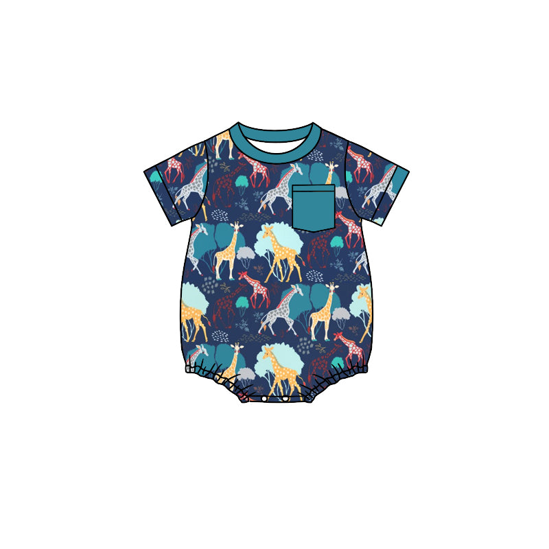 Baby Boys Giraffe Pocket Short Sleeve Rompers preorder(moq 5)