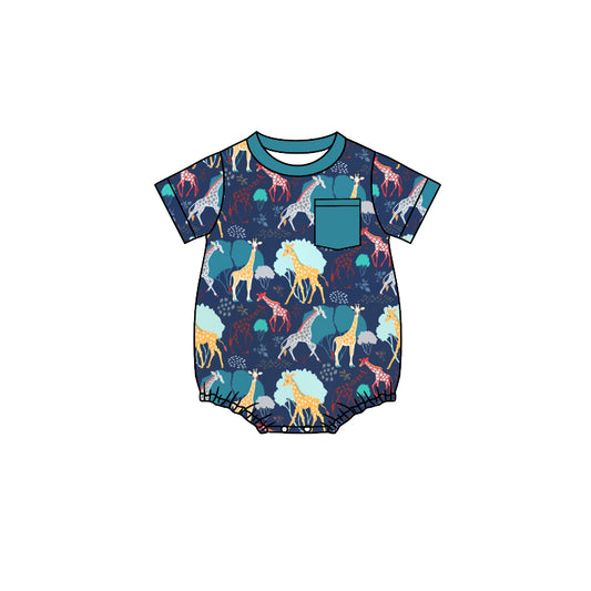 Baby Boys Giraffe Pocket Short Sleeve Rompers preorder(moq 5)