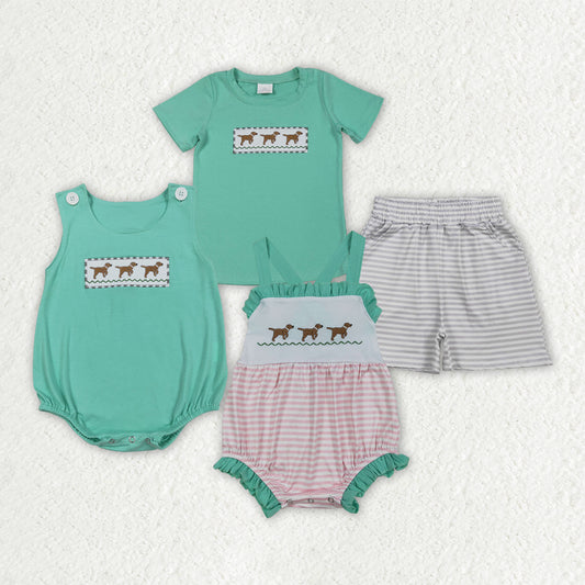 Sibling Baby Boys Girls Embroidery Dogs Shorts Clothes Set Rompers