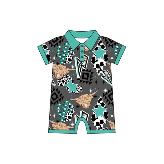 Preorder(moq 5)Baby Infant Boys Western Thunder Cow Aztec Rompers