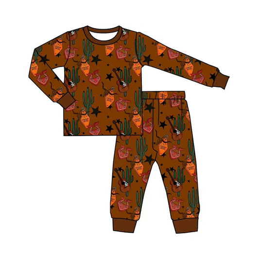 Preorder (moq 20)Baby Boys Bamboo Western Cowboy Top Pants Pajamas Sets