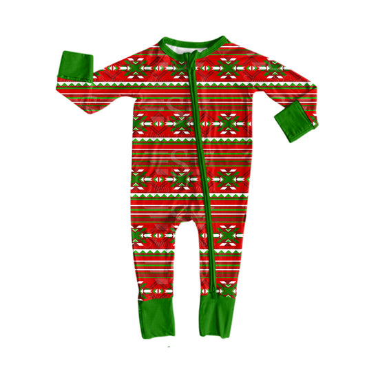 Preorder (moq 5) Baby Boys Red Green Stripe Aztec Christmas Two Way Zip Convertible Rompers