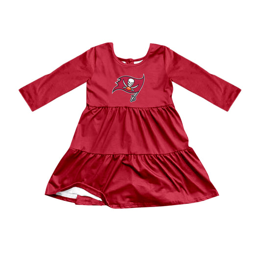 Preorder (moq 5)Baby Girls Red Long Sleeves Ghosts Skull Team Knee Length Dresses