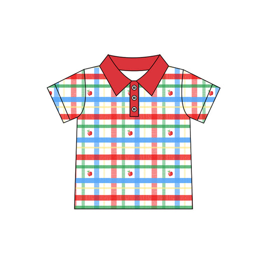 Preorder (moq 5)Baby Boys Red Short Sleeves Button Plaid Apples Polo Shirts Top Preorder