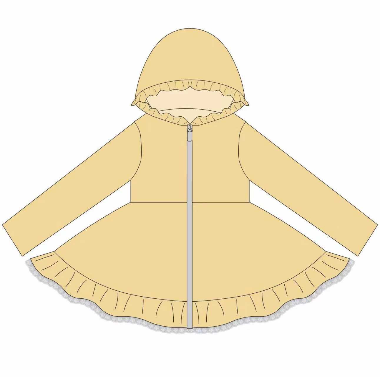 Preorder (moq 5)Baby Girls Yellow Long Sleeve Zipper Ruffle Hoodie Knee Length Dresses