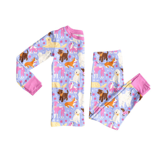 Preorder (moq 5)Baby Girls Flowers Dogs Top Pants Valentine Pajamas Sets