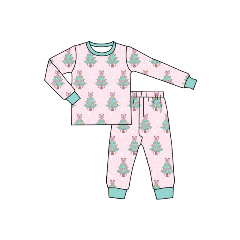 Preorder (moq 5)Baby Boys Long Sleeves Bows Trees Plaid Top Pants Pajamas Set