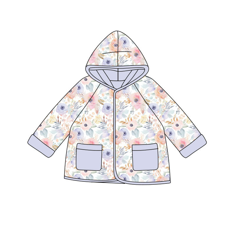 Preorder(moq 5) Baby Girls Pink Lavender Floral Pockets Zipper Hoodies Jacket Top