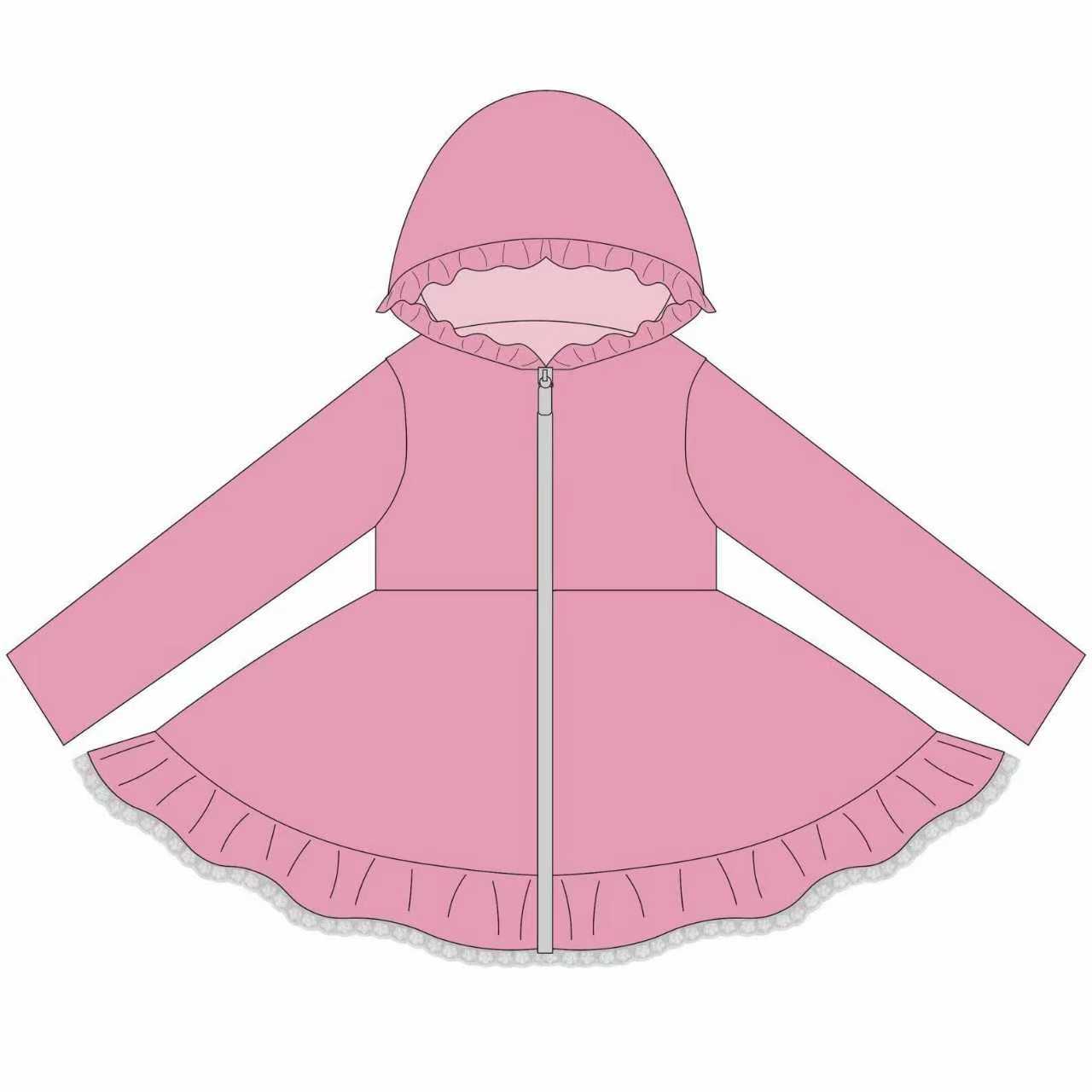 Preorder (moq 5)Baby Girls Pink Long Sleeve Zipper Ruffle Hoodie Knee Length Dresses