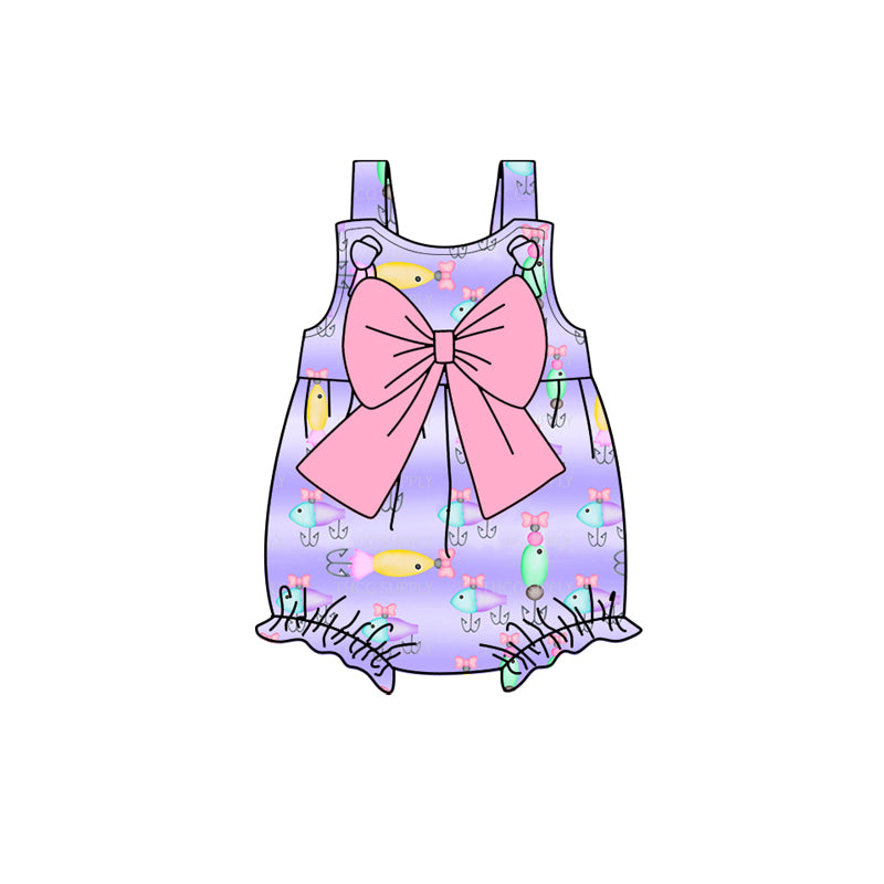 Preorder(moq 5)Baby Infant Girls Purple Fishing Bow Rompers