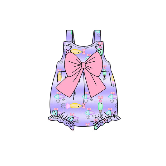 Preorder(moq 5)Baby Infant Girls Purple Fishing Bow Rompers